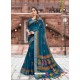 Peacock Blue Casual Wear Designer Cotton Sari