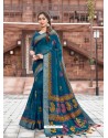 Peacock Blue Casual Wear Designer Cotton Sari