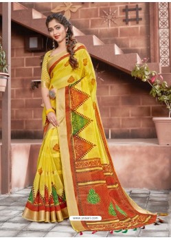 Yellow Casual Wear Designer Cotton Sari