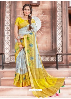 Light Grey Casual Wear Designer Cotton Sari