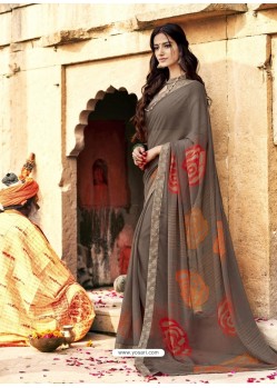 Taupe Casual Wear Designer Georgette Sari