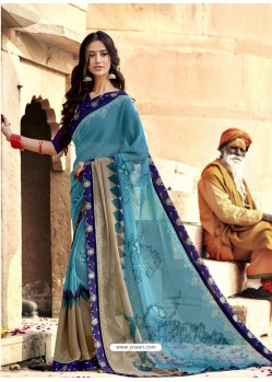 Blue Casual Wear Designer Georgette Sari