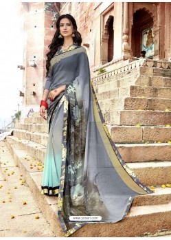 Grey Casual Wear Designer Georgette Sari