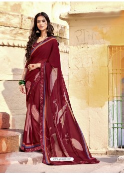 Maroon Casual Wear Designer Georgette Sari