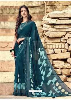 Teal Blue Casual Wear Designer Georgette Sari