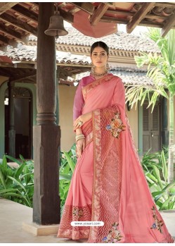 Peach Latest Designer Casual Wear Fancy Fabric Sari