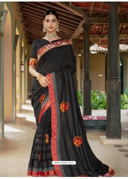 Black Latest Designer Casual Wear Fancy Fabric Sari