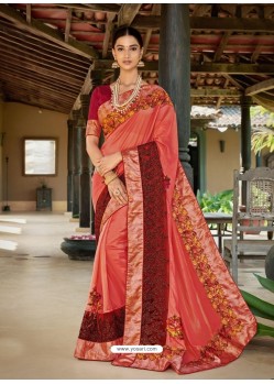 Light Red Latest Designer Casual Wear Fancy Fabric Sari