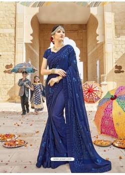 Dark Blue Latest Designer Party Wear Georgette Sari