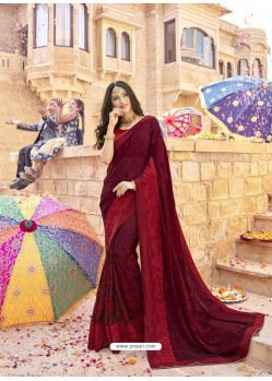 Maroon Latest Designer Party Wear Georgette Sari