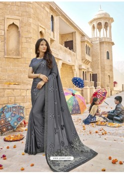 Grey Latest Designer Party Wear Georgette Sari