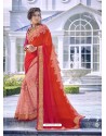 Red Party Wear Designer Embroidered Fancy Fabric Sari