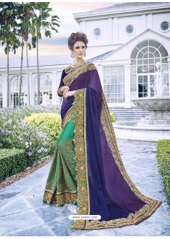 Dark Blue Party Wear Designer Embroidered Fancy Fabric Sari