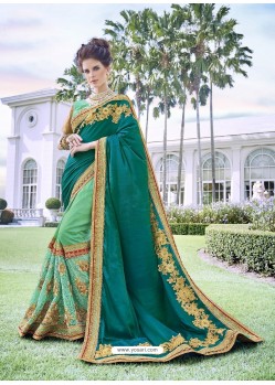 Jade Green Party Wear Designer Embroidered Fancy Fabric Sari