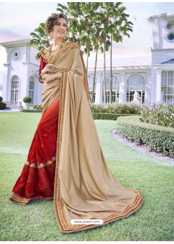 Gold Party Wear Designer Embroidered Fancy Fabric Sari