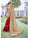 Gold Party Wear Designer Embroidered Fancy Fabric Sari