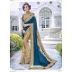 Teal Blue Party Wear Designer Embroidered Fancy Fabric Sari