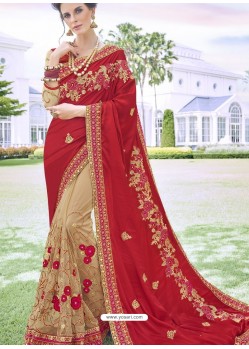 Maroon Party Wear Designer Embroidered Fancy Fabric Sari