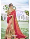 Peach Party Wear Designer Embroidered Fancy Fabric Sari