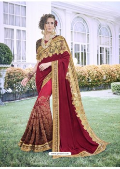 Maroon Party Wear Designer Embroidered Fancy Fabric Sari