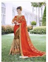 Brown Party Wear Designer Embroidered Fancy Fabric Sari