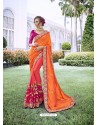 Orange Party Wear Designer Embroidered Fancy Fabric Sari