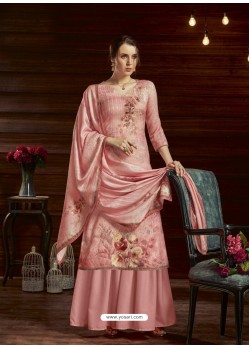 Peach Designer Casual Wear Pure Pashmina Jacquard Palazzo Salwar Suit