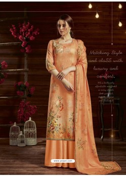 Orange Designer Casual Wear Pure Pashmina Jacquard Palazzo Salwar Suit