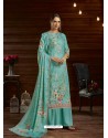 Turquoise Designer Casual Wear Pure Pashmina Jacquard Palazzo Salwar Suit