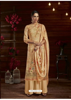 Light Orange Designer Casual Wear Pure Pashmina Jacquard Palazzo Salwar Suit