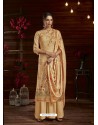 Light Orange Designer Casual Wear Pure Pashmina Jacquard Palazzo Salwar Suit