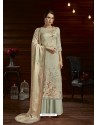 Taupe Designer Casual Wear Pure Pashmina Jacquard Palazzo Salwar Suit