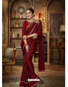 Maroon Party Wear Designer Satin Silk Embroidered Sari