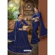 Dark Blue Party Wear Designer Satin Silk Embroidered Sari