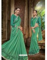 Jade Green Party Wear Designer Satin Silk Embroidered Sari