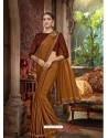 Marigold Party Wear Designer Satin Silk Embroidered Sari