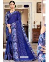 Dark Blue Party Wear Designer Embroidered Rangoli Georgette Sari