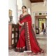 Red Party Wear Designer Embroidered Rangoli Georgette Sari