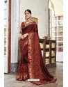 Brown Party Wear Designer Embroidered Rangoli Georgette Sari