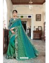 Teal Party Wear Designer Embroidered Rangoli Georgette Sari