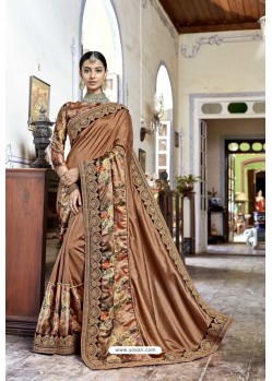 Beige Party Wear Designer Embroidered Rangoli Georgette Sari