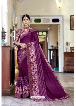 Purple Party Wear Designer Embroidered Rangoli Georgette Sari