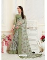 Olive Green Casual Wear Designer Digital Printed Handloom Linen Sari