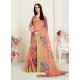 Peach Casual Wear Designer Digital Printed Handloom Linen Sari