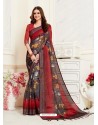 Multi Colour Casual Wear Designer Digital Printed Handloom Linen Sari