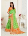 Green Casual Wear Designer Digital Printed Handloom Linen Sari