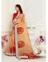 Rust Casual Wear Designer Digital Printed Handloom Linen Sari