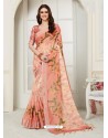 Peach Casual Wear Designer Digital Printed Handloom Linen Sari