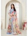 Multi Colour Casual Wear Designer Digital Printed Handloom Linen Sari