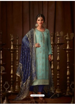 Sky Blue Embroidered Designer Party Wear Pure Viscose Upada Salwar Suit